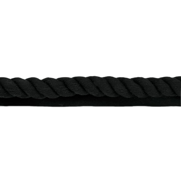 3/4" (1.5cm) Large (Jumbo) Solid Cotton Rope Cord with Lip | Cord Trim # 0075S,, Pure Black #K9 (Jet Black) 24 Yards (72 ft/21.5m)