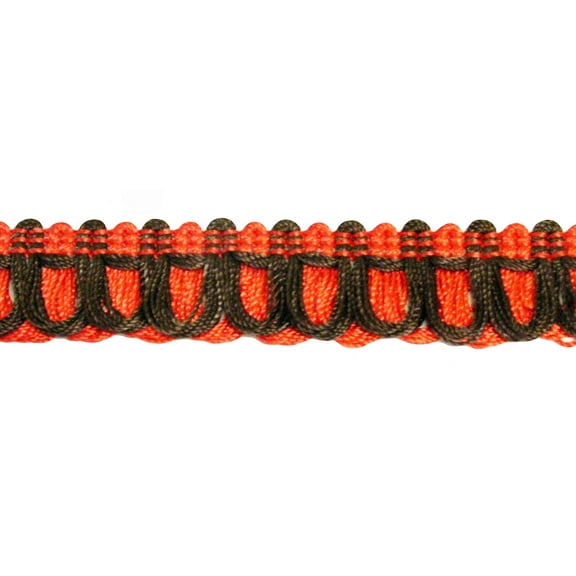 3/4" (1.5cm) Thick Double Layer Loop | Fringe Trim # LF0075,, Mocha Orange Brown #06K99 (Dark Brown, Bright Orange) Sold By The Yard (36"/3 ft/0.9m)