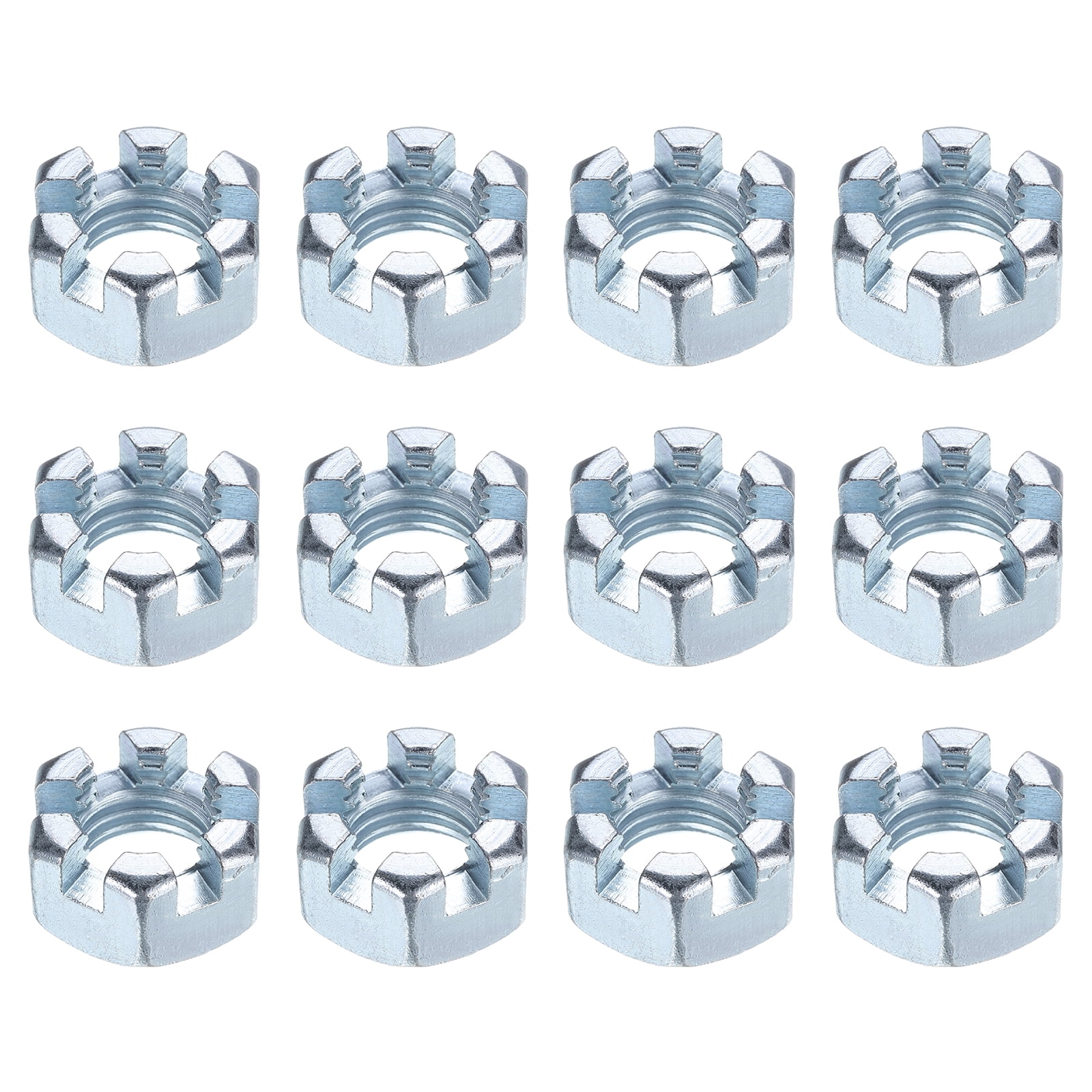 3/4"-10 Hexagon Slotted Nut, Grade 6.8 Carbon Steel Hex Nuts, Silver, 12Pack