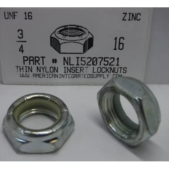 3/4-16 Thin Hex Nylon Insert Lock Nuts Nte Style Steel Zinc Plated (5)