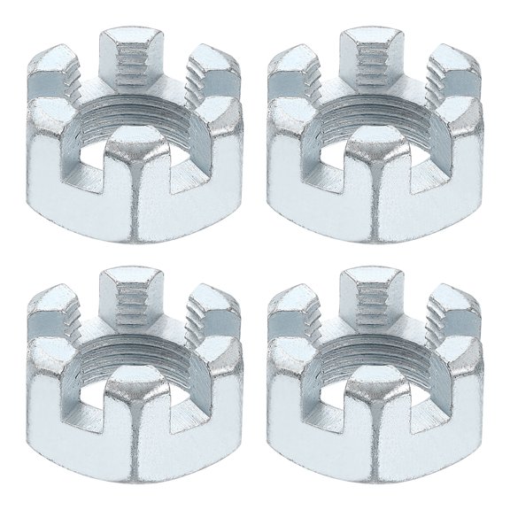 3/4-16 UNF Hexagon Slotted Nut, Grade 6.8 Carbon Steel Hex Nuts, Silver, 4Pack