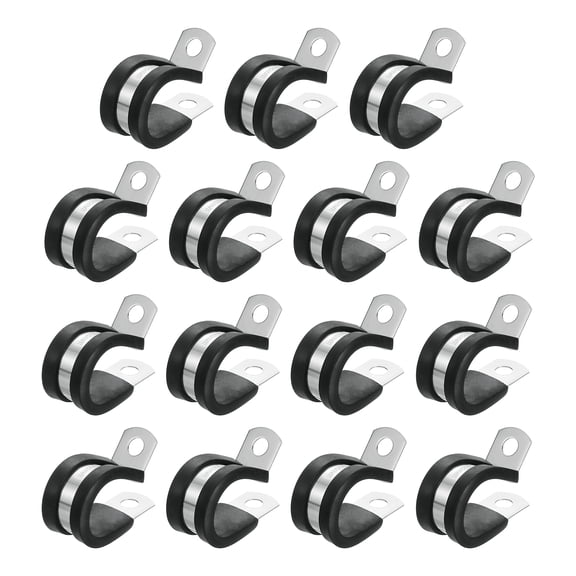 3/4"(18mm) Cable Clamp, 304 Stainless Steel Rubber Cushioned Insulated Clamp R Shape Metal Clamp Tube Holder for Pipe Hose Wire Cord Installation 15Pack