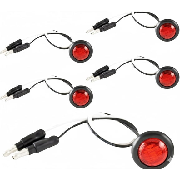 3/4" 3 LED Side Marker Light Plug Black Ring Mini Round Indicators12V 5x Red