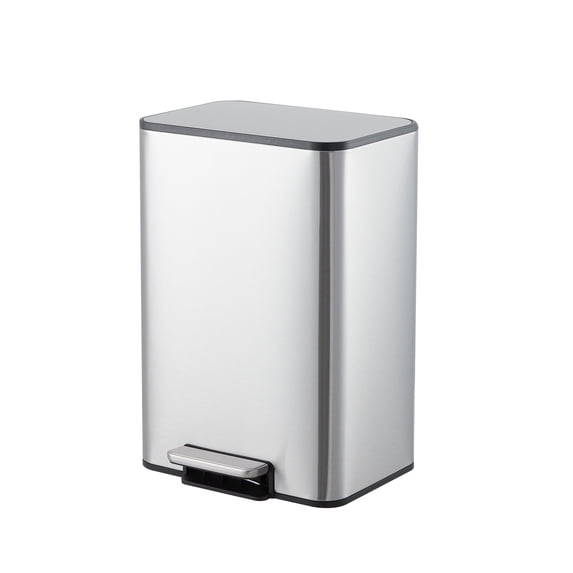3.4/4/4.8 Gallon Trash Can,Rectangular Stainless Steel Waste Bin with Quiet Foot Pedal, Soft-Close Lid & Removable Bucket, Trash Bin Garbage Can for Office, Small Kitchen, Home