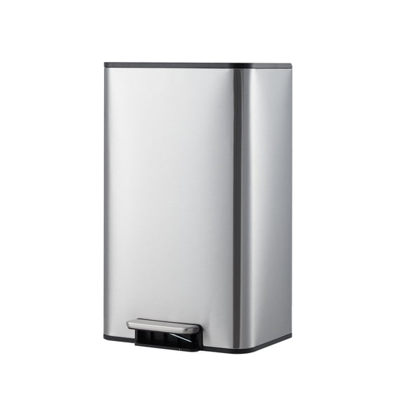 3.4/4/4.8 Gallon Trash Can,Rectangular Stainless Steel Waste Bin with Quiet Foot Pedal, Soft-Close Lid & Removable Bucket, Trash Bin Garbage Can for Office, Small Kitchen, Home