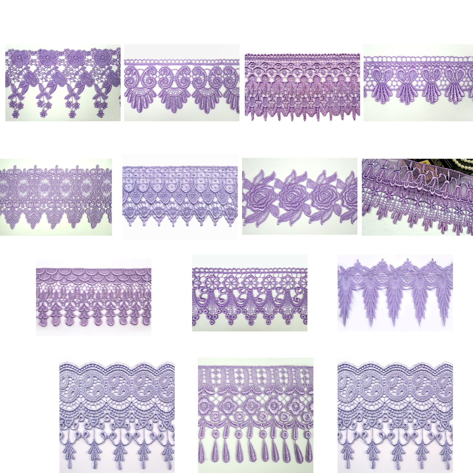 3" 4" 4.5" 4.75" 5" 5.75" 7.5" Lavender Embroidery Venice Lace Trim by Yard