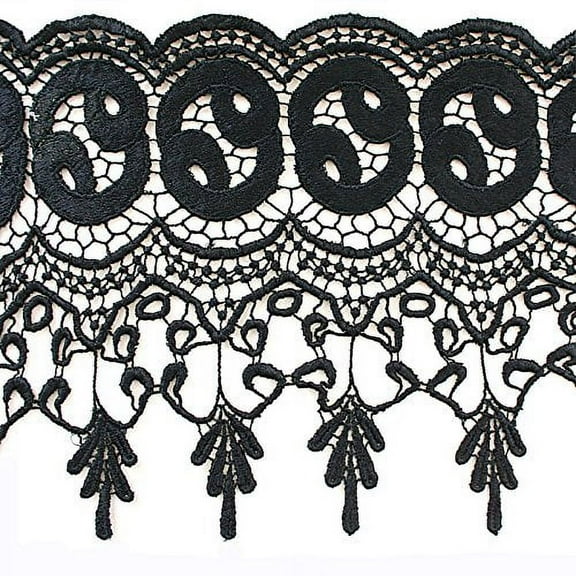 3" 4" 4.75" 4.5" 5" 5.75" 7.5" Black Venice Lace Embroidered Bridal Gown by Yard (UB202 7.5" wide)