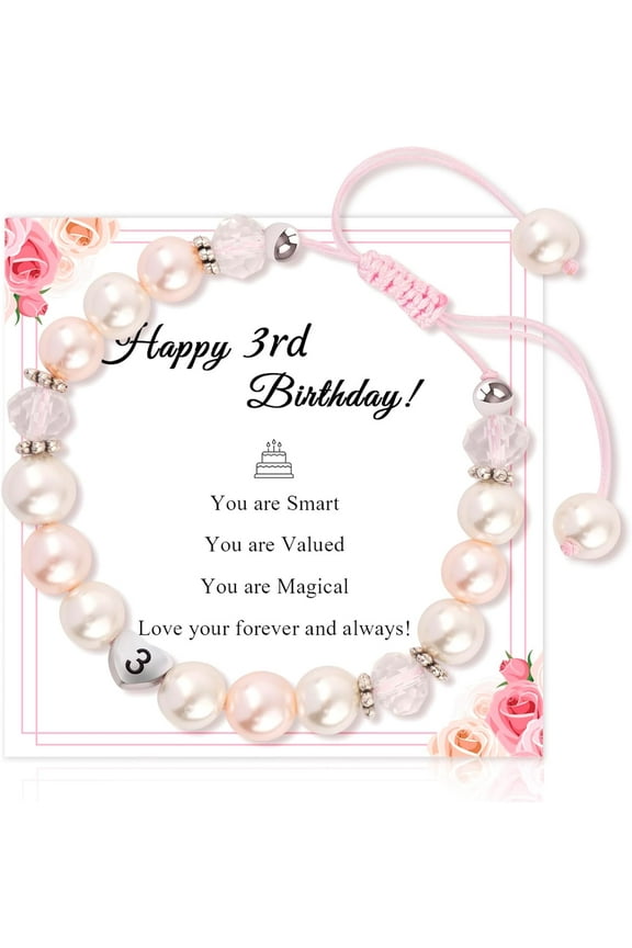 3 4 5 6 7 8 9 10 11 12 Year Old Girl Birthday Gifts for Girls Bracelets,Beaded Bracelets as Birthday Girls Presents,Adjustable Pearl Bracelet with Heartwarming Letter for Daughter Granddaughter Niece