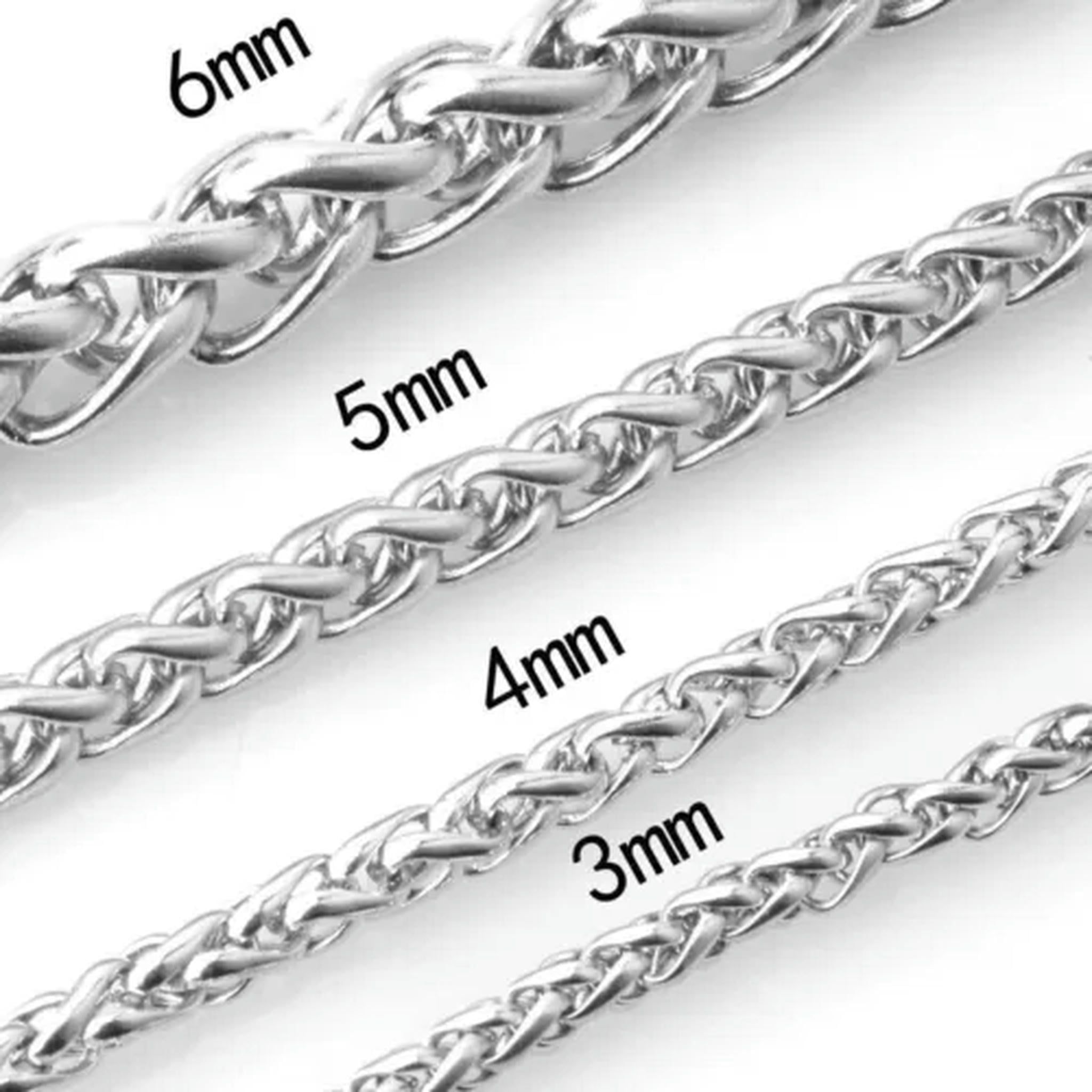 3/4/5/6/7MM Silver Women Men Chain Stainless Steel Wheat Braided Link ...