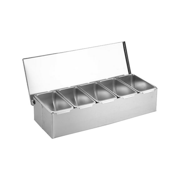 3/4/5/6 Compartment Stainless Steel Condiment Tray, Detachable Seasoning Organizer With Lid - Reusable Pizza Topping Station For Kitchen & Restaurant(5 Compartment)