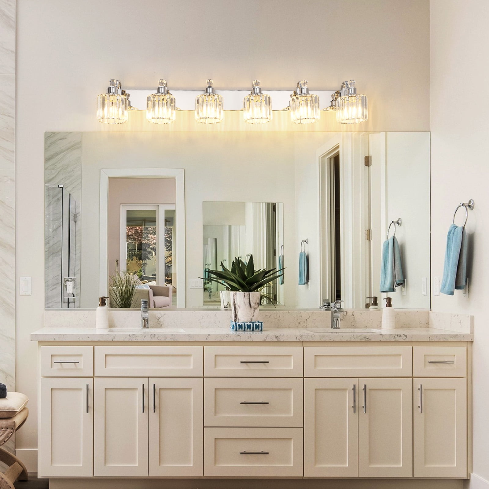 3/4/5/6-Lights Modern Crystal Bathroom Light, Fixtures-Chrome Vanity ...