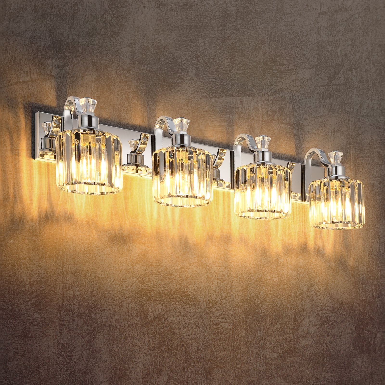 3/4/5/6-Lights Modern Crystal Bathroom Light, Fixtures-Chrome Vanity ...