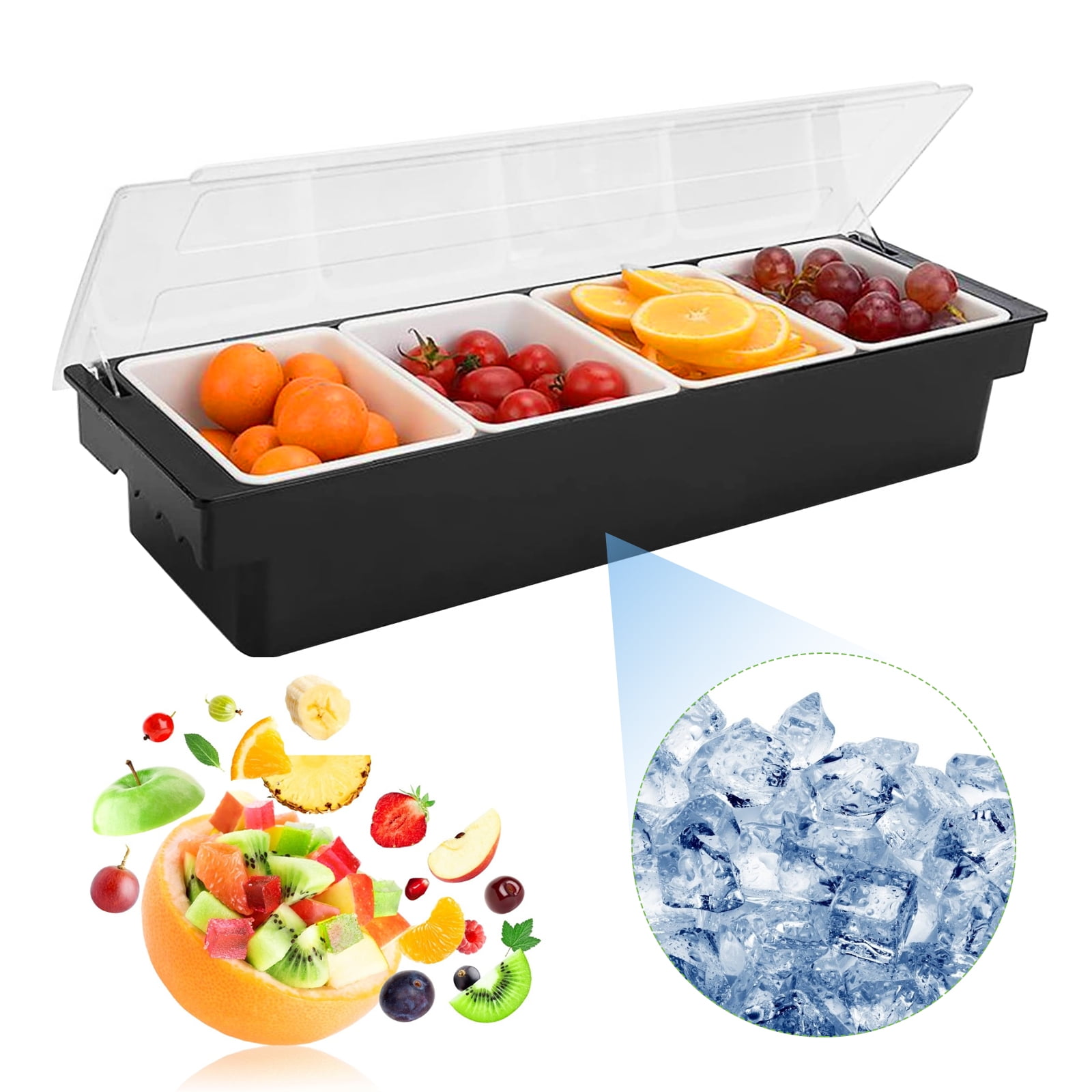 3/4/5/6 Tray Condiment Server with Lid, Ice Chilled Fruit Salad