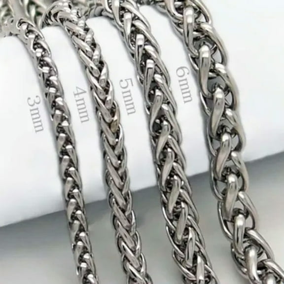 3/4/5/6MM 18-36" MENS Silver Stainless Steel Wheat Braided Chain Necklace