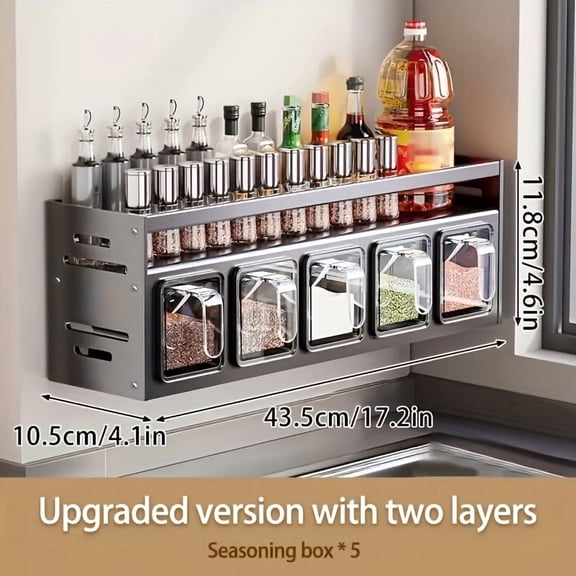 3/4/5-Compartment Spice Rack, Kitchen Seasoning Storage Shelf, Spice Organizer, Large Capacity, Rust-Resistant Aluminum, No-Drill Pull-Out Spice Holder, Essential Kitchen Storage Solution