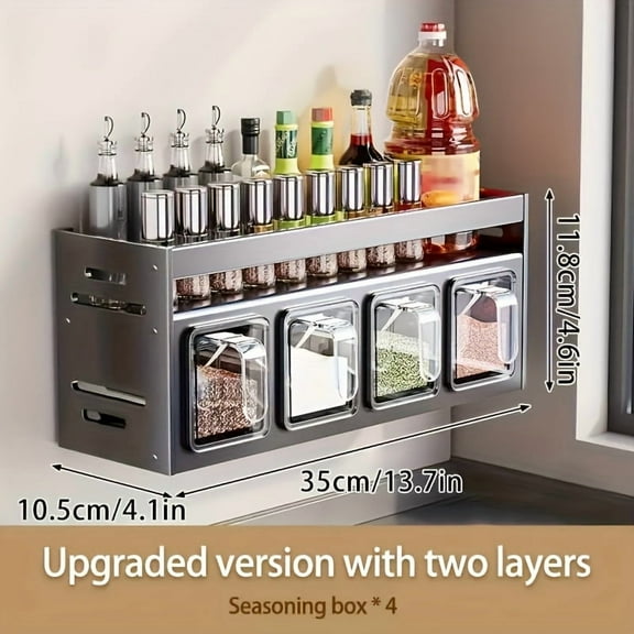 3/4/5-Compartment Spice Rack, Kitchen Seasoning Storage Shelf, Spice Organizer, Large Capacity, Rust-Resistant Aluminum, No-Drill Pull-Out Spice Holder, Essential Kitchen Storage Solution