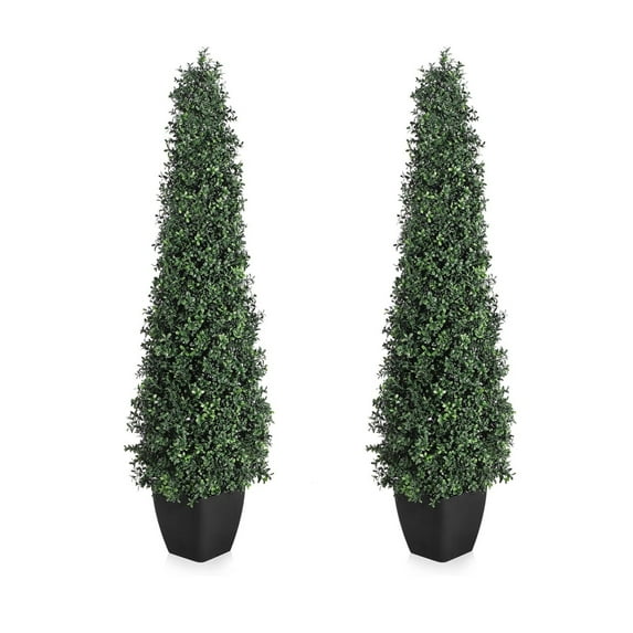 3/4/5 FT Artificial Boxwood Topiary Trees,2Pack Faux Topiaries Tree Potted Boxwood Tree Cone Topiary Artificial Plant Shrub for Front Porch Home Office Decor