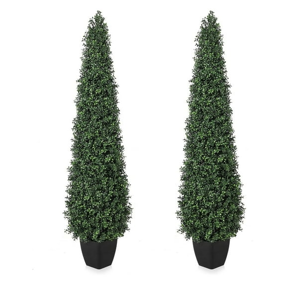 3/4/5 FT Artificial Boxwood Topiary Trees,2Pack Faux Topiaries Tree Potted Boxwood Tree Cone Topiary Artificial Plant Shrub for Front Porch Home Office Decor