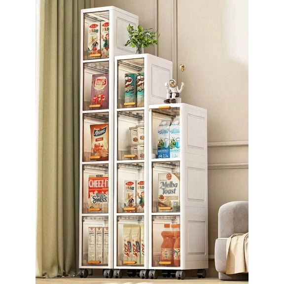 3/4/5 Layers High Narrow Storage Cabinet With Transparent Doors And Shelves, Plastic Ultra-Thin Bathroom Storage Box, Foldable Storage Cabinet, Suitable For Small Spaces, Bathrooms, Kitchens