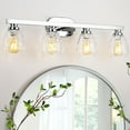thumbnail image 1 of 3/4/5 Light Bathroom Light Fixtures, Chrome Vanity Light Fixtures Over Mirror Wall Mount Lighting Fixture with Hammered Glass Shade E26 Socket for Hallway Kitchen Bedroom Living Room, 1 of 8