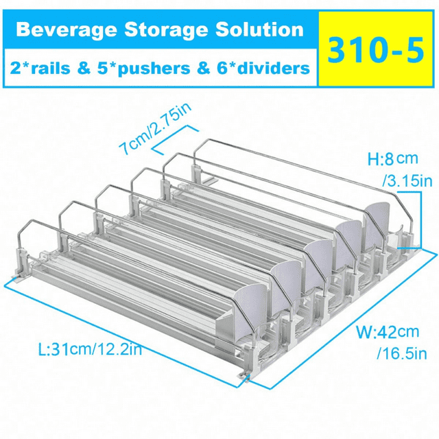 3/4/5 Set Beverage Storage Solution - Easy Glide Pusher & Propeller System, Double-Layer Partition & Secure Positioning Buckle For Fridge - Ideal For Soda Cans & Bottles, Kitchen & Desk Organization
