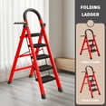 thumbnail image 1 of 3 4 5 Step Heavy-Duty Folding Ladder, 500lbs Load Capacity, Steel Frame with Anti-Slip Treads, Handrails Safety Lock, Tool Rack  Non-Slip Feet, Black-Red, for Home  Kitchen, 1 of 10