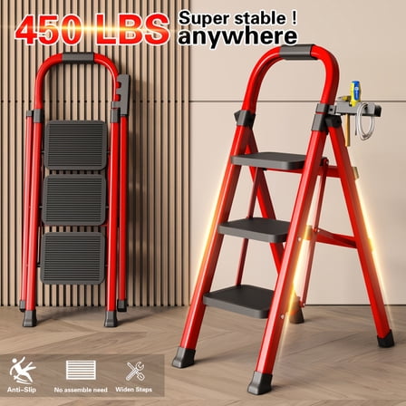 3-4-5 Step Heavy Duty Ladder, 450LB Capacity, Foldable & Lightweight for Home, RV, Office, DIY & Outdoor Use