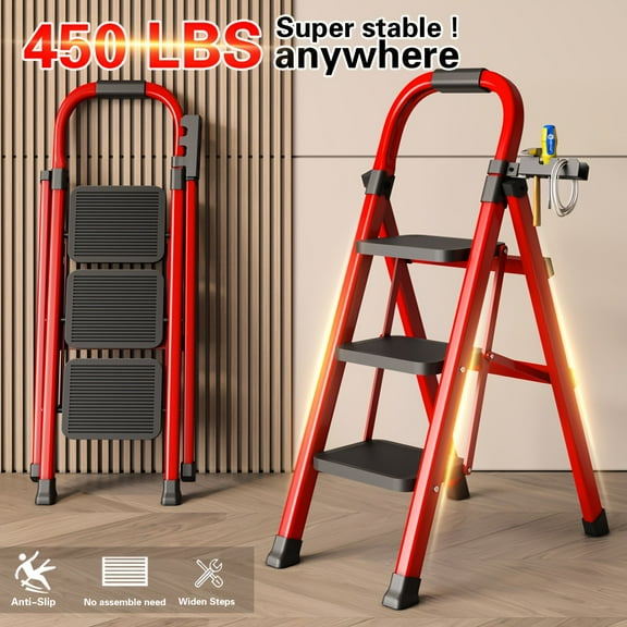 3-4-5 Step Heavy Duty Ladder, 450LB Capacity, Foldable & Lightweight for Home, RV, Office, DIY & Outdoor Use