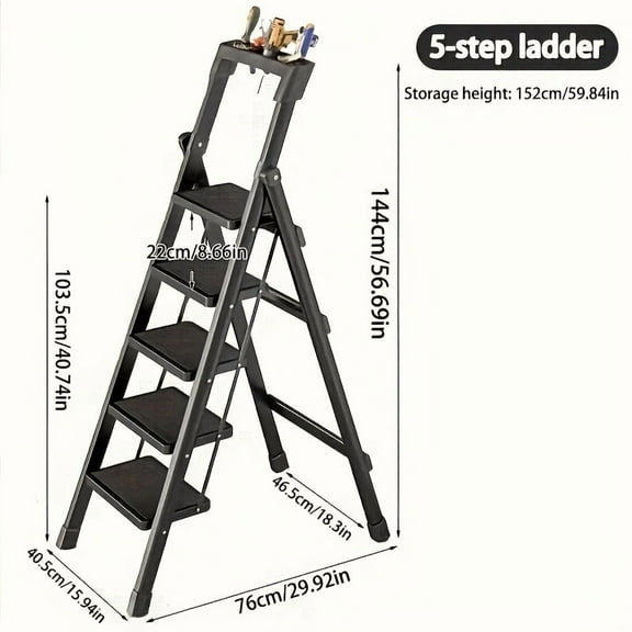3/4/5 Step Ladder With Handrail, Folding Metal Step Stool, Portable & Lightweight Ladder, Safety Household Ladder With Multi-function, For Home, Kitchen And Office Use