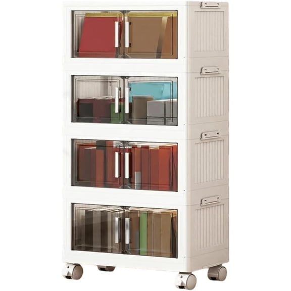 3/4/5-Tier 29,5" Extra-Large Foldable Storage Cabinet with Lids, Stackable Plastic Bins onWheels, Collapsible Organizer for Closet, Bedroom, Kitchen & More - Folding StorageLocker & Room Decor