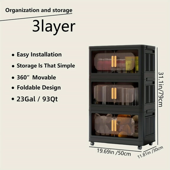 3/4/5 Tier Large Double Door Storage Locker & Bin, Collapsible Stackable Sturdy Space-Saving Plastic Organizer with 360° Rotatable Lockable Wheels, All-Purpose for Dorm, Office, Closet, Living Room
