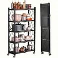 thumbnail image 1 of 3/4/5-Tier  Metal Storage Rack with Wheels - Foldable Space-Saving Shelves, Classic Design for Home Office Garage Organization, Versatile Floor-Standing Rack for Magazines, Books & Accessories, 1 of 10