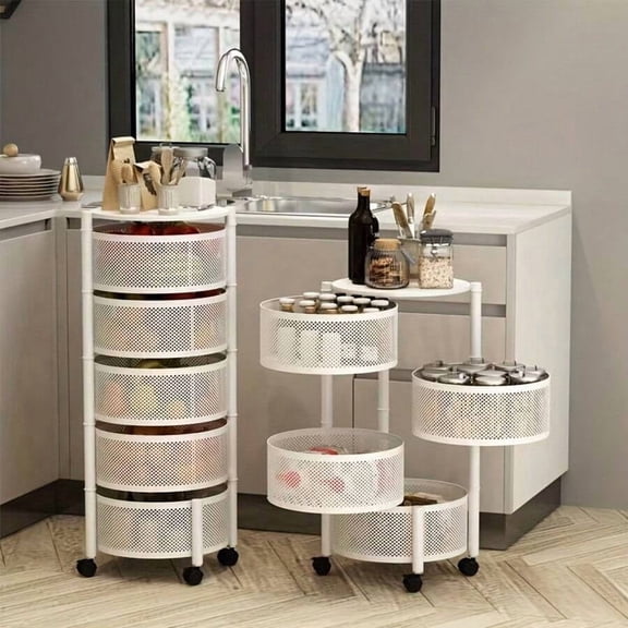 3/4/5-Tier Rotating Kitchen Storage Rack Carbon Steel White/Black Multi-Layer Organizer For Countertop Spice Jar Can Bottle