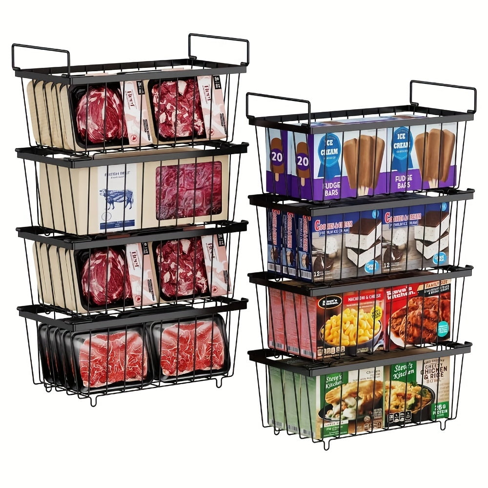 3/4/5-Tier Stackable Metal Freezer Storage Bins with Handles, Space ...