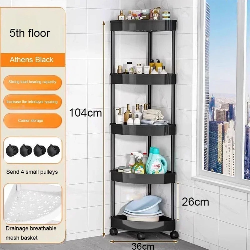 3/4/5 Tier Storage Shelf Rolling Cart Gap Storage Rack Movable Bathroom ...