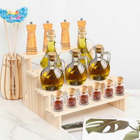 3/4/5 Tiers Spice Rack Stable Wood Display Riser Stand Elegant Spice Organizer for Home Kitchen Cabinet Countertop Pantry