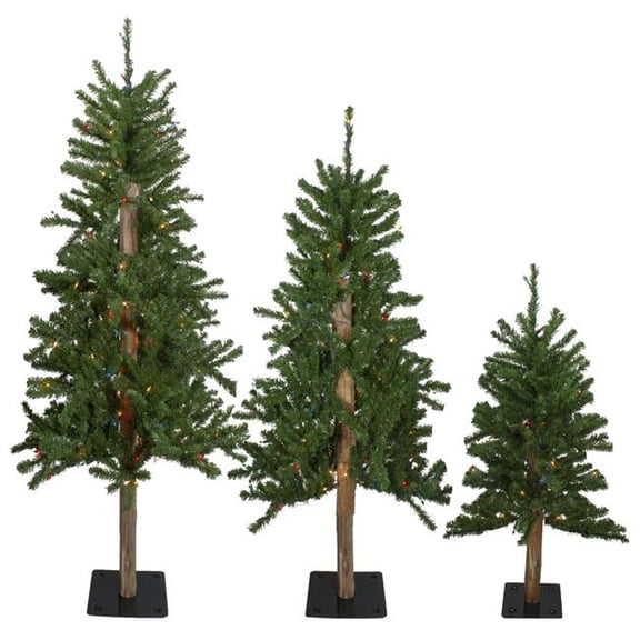 3, 4 & 5 ft. Pre-Lit Alpine Artificial Christmas Tree - Multi-Color Light - Set of 3