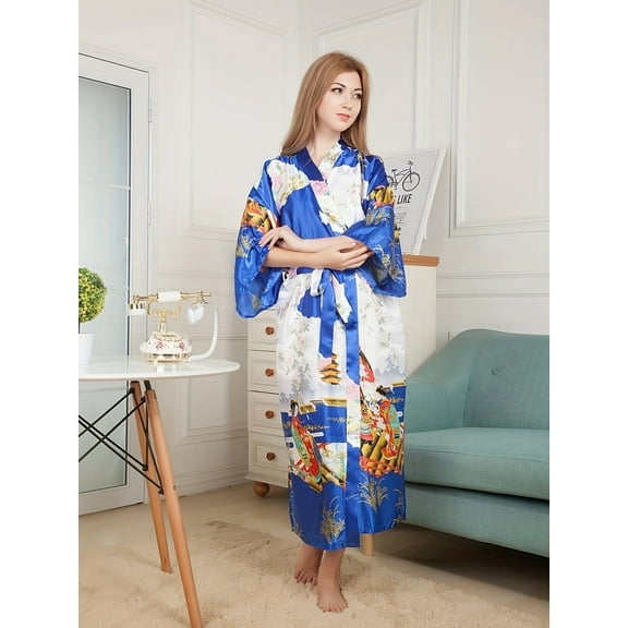 Women's Spring Summer Satin Sleep Robe Kimono Bathrobe Dressing Gown for 110lb-165lb