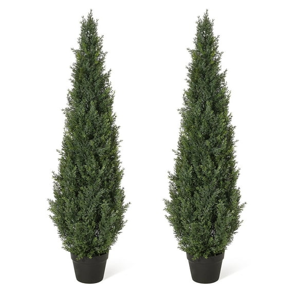 3/4/5FT Artificial Cedar Topiary Trees, Outdoors Potted Fake Cypress Trees, Faux Evergreen Plants for Home Porch Decor