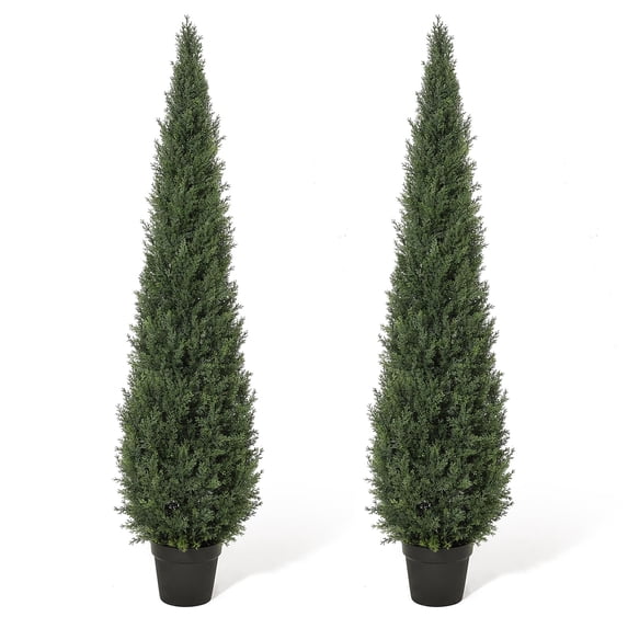 3/4/5FT Artificial Cedar Topiary Trees, Outdoors Potted Fake Cypress Trees, Faux Evergreen Plants for Home Porch Decor