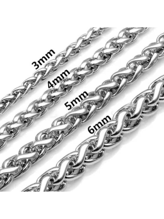 3/4/5MM Silver Braided Wheat Chain Stainless Steel Necklace Mens Link 18"-26"