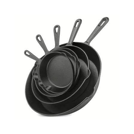 3/4/5PCS Cast Iron Skillet, Frying Pan With Drip Spout, Pre-Cooked Oven Cookware, Indoor And Outdoor Cooking For Camping, Grilling, Restaurant Chef Quality