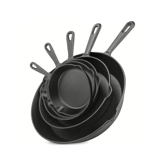 3/4/5PCS Cast Iron Skillet, Frying Pan With Drip Spout, Pre-Cooked Oven Cookware, Indoor And Outdoor Cooking For Camping, Grilling, Restaurant Chef Quality