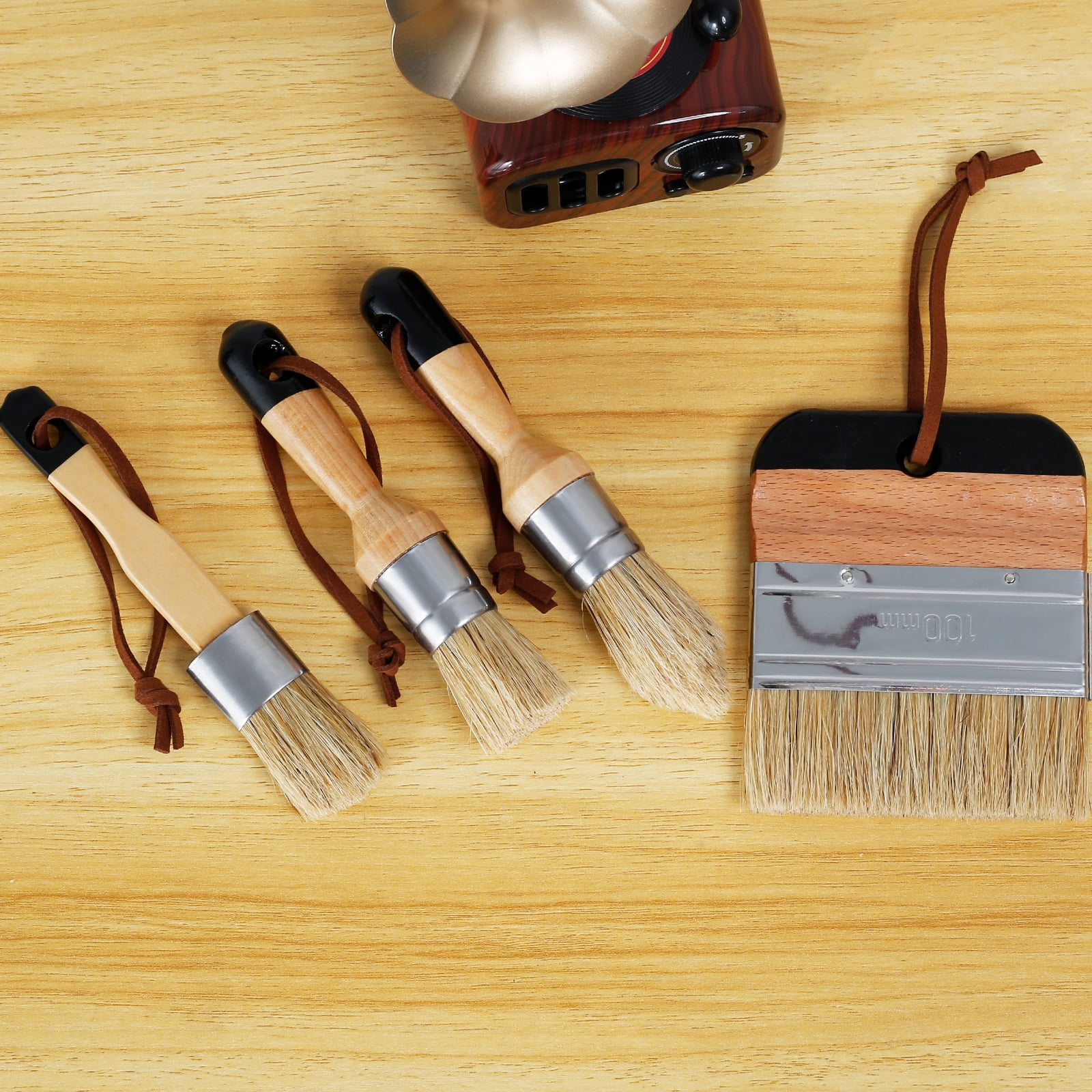 LYDODOKA Chalk & Wax Paint Brush Set – 5 Natural Bristle Brushes, Beech Wood Handles, For Furniture, DIY, Stencils, Milk Paint