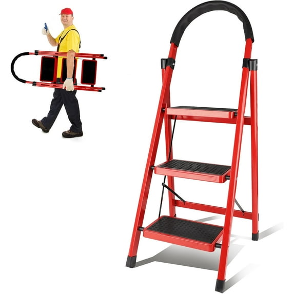 3/4/5Step Ladder Folding, Step Stools for Adults with Wide Anti-Slip Pedals, Curved Cushioned Handrail and Safe-Lock Design, Heavy Duty Portable Multi-Purpose Ladders for Home, Kitchen, Household