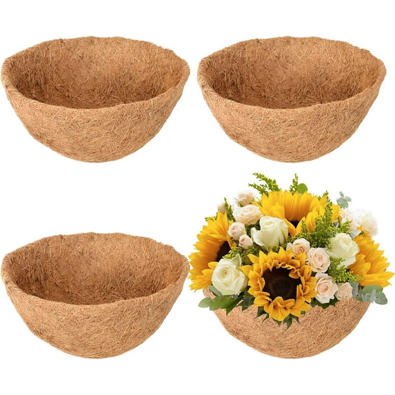 3/4/6 Pack 8/10/12/14/16/18/20Inch Hanging Basket Coco Liners Replacement, 100% Natural Round Coconut Coco Fiber Planter Basket Liners for Hanging Basket Flowers/Vegetables