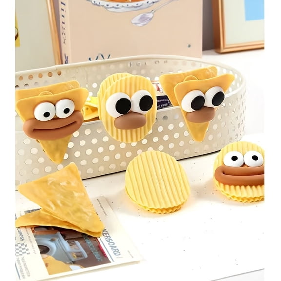 3/4/6pcs Mixed Pack Cute Cartoon Chip-Shaped Plastic Clips, Reusable Kitchen Storage Bags, Snack Bags, and Chip Bag Clips