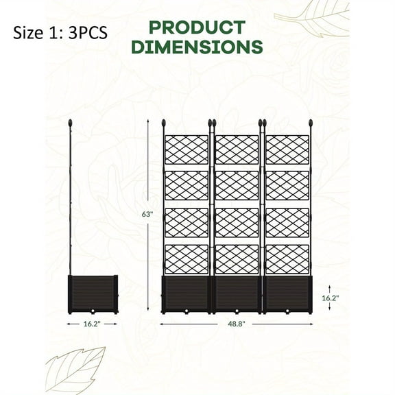 3/4/7-Pack Plastic Planter Box with Trellis - 5.25ft Tall, Wheels & Drainage - Weather-Resistant for Tomatoes, Flowers, Herbs