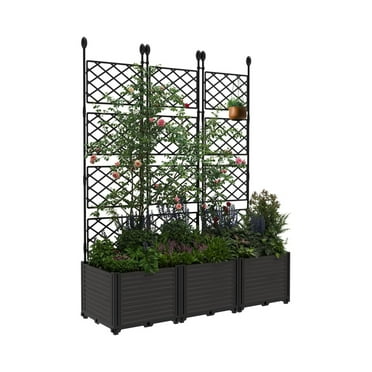 3/4/7Pcs Plastic Plant Box with Metal Trellis, Raised Garden Bed with Trellis Planter for Climbing Plant Outdoor Raised Planter Box Privacy Screen for Patio Balcony,Planter Box for Backyard Patio