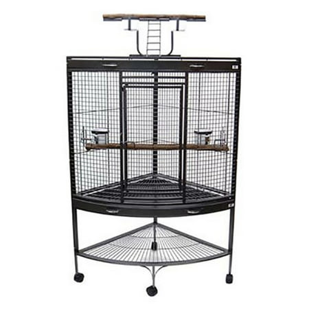 3/4" Bar Spacing Corner Wrought Iron Parrot Cage - 37"x26.5x62" In Antique Silver